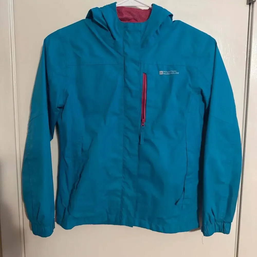 Mountain Warehouse Girls Waterproof Hooded Rain Jacket Blue Pink Size 9-10